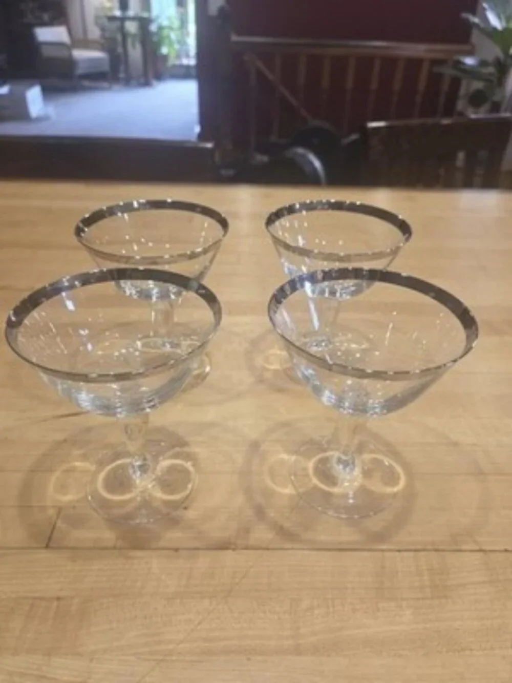 Vintage Platinum Rim Crystal Champagne Coupe Glasses Cocktail Stemware Set of 4